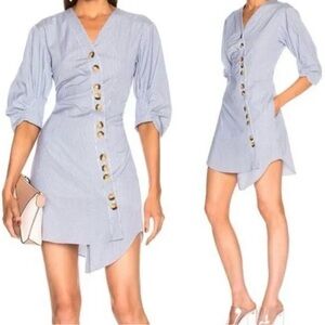 Tibi Asymmetrical Blue Button-Front Dress